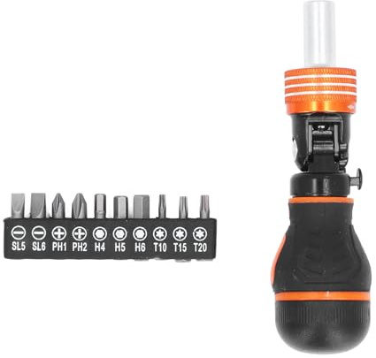 10 in 1 Ratcheting Screwdriver Bit Set, Multi Bit Ratcheting Screwdriver with 5 Position Pivot Handle, Adjustable Angled Magnetic Bit Holder for Home Repair and Tight