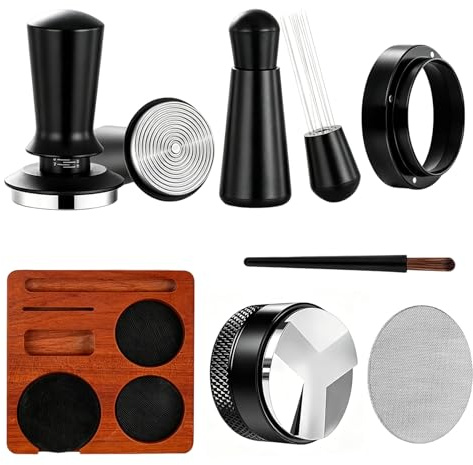 TENGIZUOHZ Kaffee Tamper 51mm Set, 7-teiliges Espresso Zubehör mit Tamper, WDT Tool, Distributor, Dosiertrichter, Puck Screen, Tamperstation und Reinigungsbürste