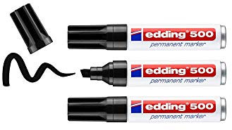 edding 500 Marcatore Permanente, Nero, Blister 3Pz, Punta a Scalpello 2-7 Mm, Impermeabile, Asciugatura Rapida Senza Sbavature, per Cartone, Plastica, Legno, Metallo, Vetro e Tessuto