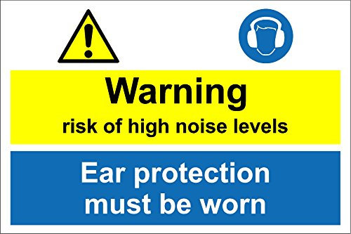 Warning Risk of high Noise Levels. Ear Protection Must be Worn Sign - Self Adhesive Sticker 300mm x 200mm