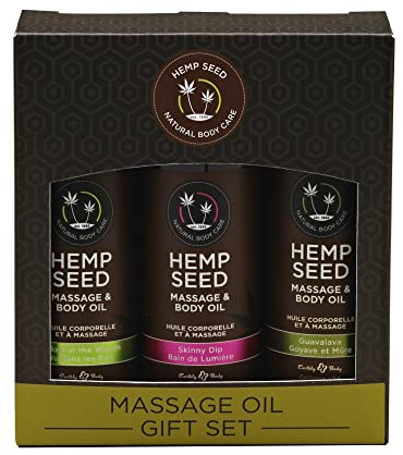 Hemp Seed Massage & Body Oil Gift Set - 2 oz Naked in the Woods, Skinny Dip & Guavalava Scents - with Hemp Seed, Apricot, Grapeseed & Sweet Almond Oil - Vegan & Cruelty Free