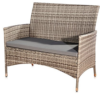 Melko PolyRattan Gartenbank Gartenmöbel Lounge Sitzgarnitur, Grau
