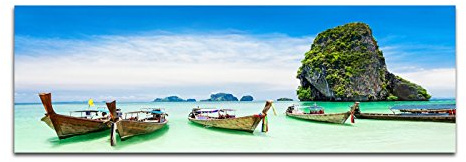 Paul Sinus Art 120x40cm Leinwandbild - Kunstdruck Urlaub Thailand Fels Strand Meer Boote