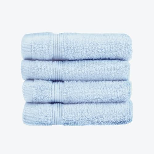 Allure Zero Twist Face Cloths Pack of 4 30 x 30cm, 100% Egyptian Cotton Flannels (Baby Blue)