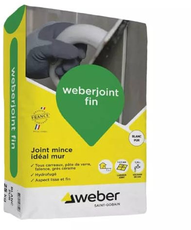 WEBER - Juntas finas para azulejos de pared, color blanco puro 25 kg - Weber Weberjoint fino