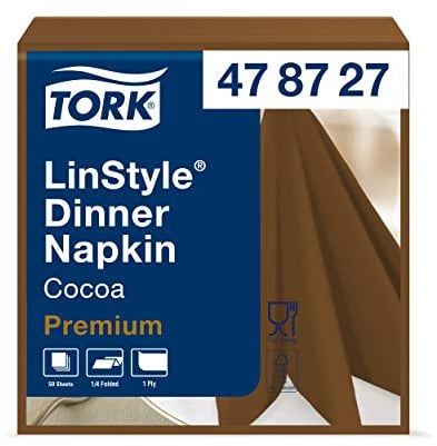 Tork 478727 Premium Linstyle Cocoa Dinner Napkin / 1 Ply Absorbent Unprinted Serviette in Dark Brown / 12 x 50 Sheets (WxL: 19.5cm x 19.5cm