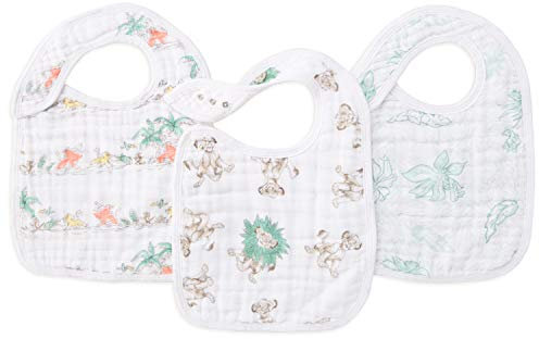 aden + anais 3er-Pack Baumwoll-Musselin-Lätzchen mit Knöpfen, saugfähige Baumwolllätzchen, Spucktücher für Neugeborene, 0-36 Monate, Disney Baby Print – Der König der Löwen, DISN405G, 30 x 22 cm