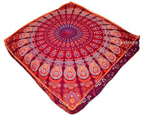 ANJANIYA 88,9 x 88,9 cm Mandala Bohemian Yoga Meditation großes quadratisches Hundebett Outdoor Boden Kissen Kissen Couch Sitzkissen Überwurf Hippie Deko Boho Indische Ottomane (Kastanienbraun)