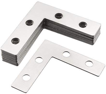 sourcing map Flat Angle Bracket Plate L Shape Repair Joining Support Brace, 38mmx38mm Silver Tone, 10Pcs