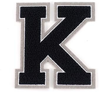 Frottee Buchstabe A-Z | Schwarz, Weiß, Grau | 9,5 cm hoch | Varsity Letter K