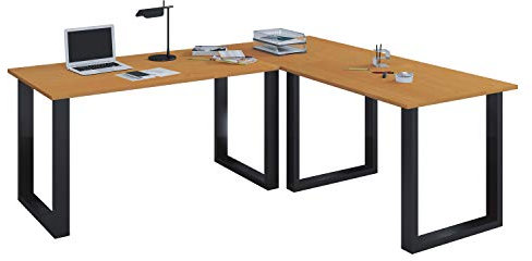 VCM Holz Schreibtisch Computertisch Arbeitstisch Büromöbel Eckschreibtisch Lona Tiefe 50 U Alu Schwarz 130x130x50, Buche