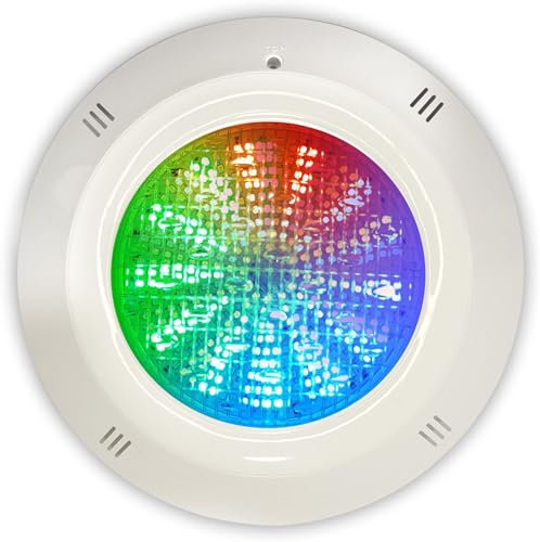SWIMHOME Foco LED Piscina RGB Superficie 18W (12V DC | 4 Hilos) - Sincronizable | REQUIERE CONTROLADOR (No Incluido) | Compatible WiFi/Remoto | Estanco Reforzado Epoxy (Ø29cm)