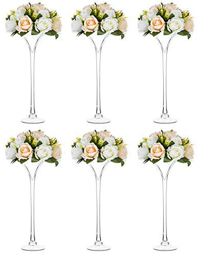 NUPTIO 6 Pièces Verre Trompette Vases à Martini en Verre Centres de Table de Mariage 40cm Hauteur pour la Décoration de la Maison Affichage Banquet Fête Événements Anniversaire Réception Bébé Douche