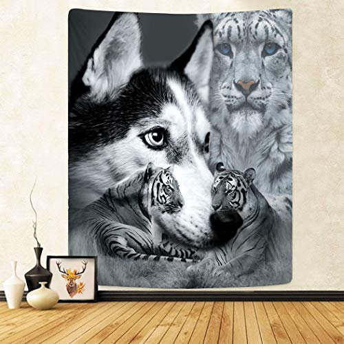 YISUMEI Wandteppich Tiger Wolf Montage Gedruckte Wandtuch für Schlafzimmer Decor 130 x 150 cm