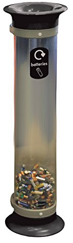Glasdon C-Thru 15 Litre Battery Recycling Bin Battery Recycling Tube Black | Clear, graphic, Durable, Heavy duty Polycarbonate Battery Recycling Bins, Top & bottom handles, Screw-on removable funnel lid