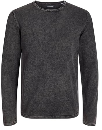 JACK & JONES Herren Strickpullover Rundhals Basic Langarm Sweater Baumwolle Shirt JJEHILL, Caviar, XS