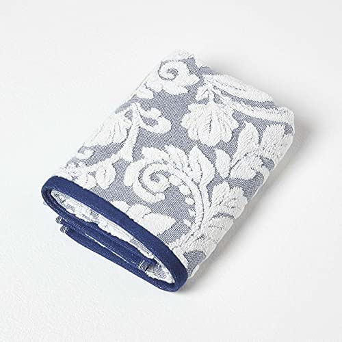 Homescapes Handtuch 50x90 cm dunkelblau mit Damast-Muster, Handtuch 600 g/m², 100% türkische Baumwolle, Frottiertuch schnelltrocknend & flauschig weich