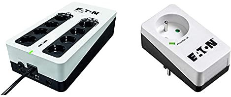 Onduleur Eaton 3S 700 DIN - Off-Line UPS - 3S700D - 700VA (8 Prises DIN) & Multiprise/Parafoudre - Eaton Protection Box 1 FR - PB1F - 1 Prise FR - Blanc & Noir