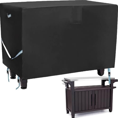 Outdoor Table Cover 55 Inch, Heavy Duty Waterproof Fabric BBQ Cart Cover Compatible with 52-inch Keter Unity XL Portable Outdoor Table, Grill Cart Serving Bar Table Patio Cabinet Cover,55 x 24 x 32
