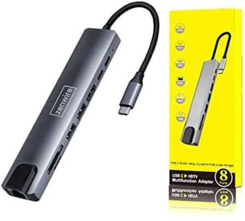 Zenwire Hub Adapter USB-C Adapter 9in1 Splitter Verteiler Datenanschluss Docking Station Datenports Kompatibel mit Windows, MAC, Linux, Apple, Android und mehr Geräte