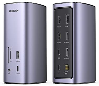 UGREEN USB C Docking Station Triple Display für MacOS und Windows, 2HDMI DP 4K@60Hz, 10Gbps USB Datenports, PD 100W, Ethernet, Audio, SD/TF, 12 IN 1 Dock für MacBook, Surface, Lenovo, Dell, HP usw.