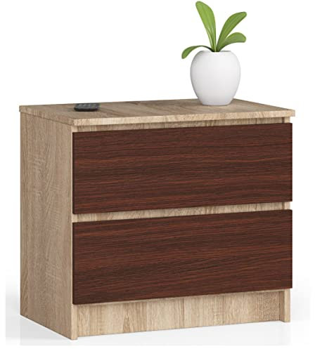 AKORD Kommode K60 mit 2 Schubladen | für das Wohnzimmer Schlafzimmer Schrank Büro Arbeitszimmer | Modernes Funktionales Design | B60 x H55 x T40 cm, Gewicht 20kg | Sonoma Eiche/Wenge