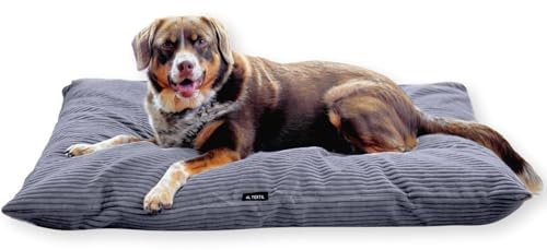 4L Textil ZOE Hundekissen Cord Hundebett Cord mittelgroße Hunde Hundekissen Cord waschbar Hundebett aus Cord Hundebett abziehbarer Bezug (80x60 cm, Graphit(Stripes))