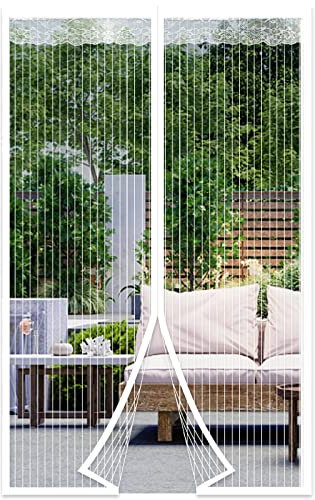 DIKER Magnetic Fly Screen Door, Fly Nets for Doors 80 X 210cm, Door Fly Screen, Screen Mesh Insect Protection Door No Gap, Easy to Install Without Drilling, Keep Bugs Out Lets Fresh Air in, White