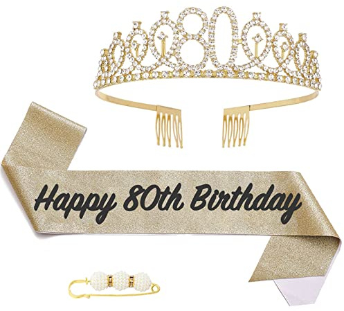 Bandeau et diadème d'anniversaire pour femme, couronne d'anniversaire et bande imitation or noir pour elle, accessoires de fête
