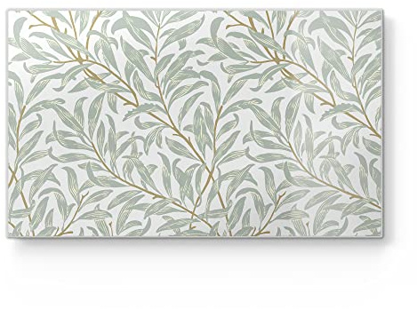 DEQORI Frühstücksbrett Glas | klein 23x14 cm | Motiv Dekorative Weidenzweige | Design Schneidebrett für Küche | Frühstücksbrettchen antibakteriell & rutschfest | Glasplatte & Servierplatte