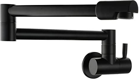 Wandmontage Topffüller Wasserhahn, Einhand-Küchenarmatur aus massivem Messing, 360 ° drehbare Doppelgelenk-Schwenkarm-Armaturen, Spülbeckenarmaturen,Schwarz