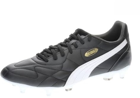 PUMA Unisex King Top Mxsg Soccer Shoe, Black White Gold, 43 EU