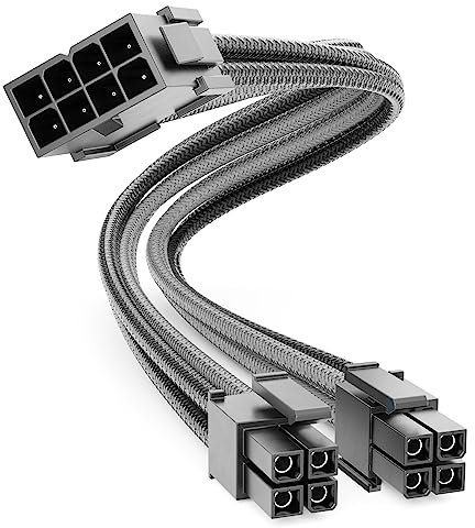 deleyCON 4+4-Pin EPS CPU Prozessor Strom Kabel Verlängerung 30cm - 18 AWG PSU Mainboard PC Computer Netzteil Nylon Stromkabel Stromversorgung Stecker auf Buchse - Schwarz Grau