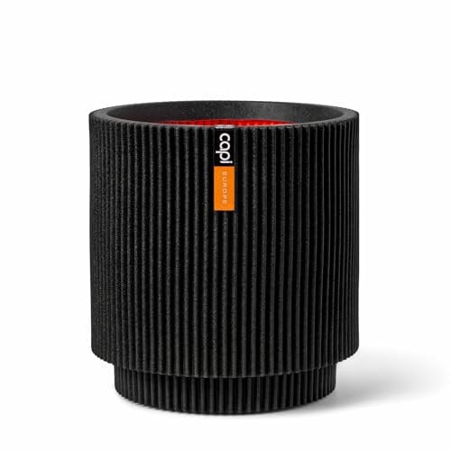Capi Europe - Gefäß Zylinder Groove NL - 35x38 - Schwarz - Öffnung Ø29 - Blumentopf für den Innen- und Außeneinsatz - Bruchsicher - 100% recycelbar - KGVBL882