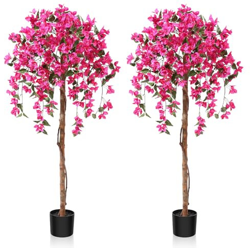 Fopamtri Artificial Plants Bougainvillea Tree 150 cm Artificial Blossom Tree, Fake Plants in Pot Large Pink Artificial Tree with Flowers for Home House Office Garden Decoration (2 Pack)