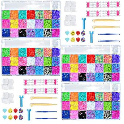 mituso Loom Bands - 16800+ verschiedene Looms inkl. 4 Webrahmen | 4er-Set - Gummibänder in 21 Farben | Loombänder mit Zubehör und Aufbewahrungsbox für Armbänder DIY