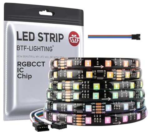 BTF-LIGHTING WS2805 SPI RGBCCT adressierbare Traum Farbe LED-Streifen WS2805 IC LED Strip 5M 60LEDs/m 50Pixels DC24V IP65 Wasserdicht Lauflicht Effekt DIY Dekoration(Nicht inhalt Controller&Netzteil)