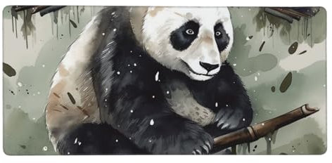 Ink Painting Panda Printed Extended Large Gaming Mouse Pad Waterproof Mousepad with Stitched Edges Non-Slip Rubber Base Computer Keyboard Desk Pad for Office Work 900x400x3mm