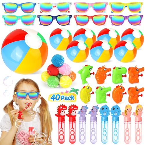 Mocoosy 40PCS Pool Beach Party Favours for Kids, Party Bag Fillers for Kids, Summer Water Toys Include Beach Balls,Sunglasses,Bubble Wands,Water Pistols Kid Birthday Party Supplies Outdoor Garden Play