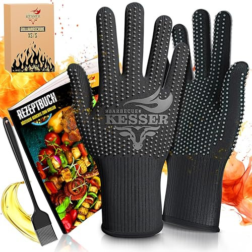 KESSER® Guantes de Barbacoa Resistentes al Calor hasta 500 ° XXL | Guantes de Horno Transpirables y con Mango Antideslizante | Guantes de Cocina de Tejido de aramida | Guante de Chimenea Lavable a