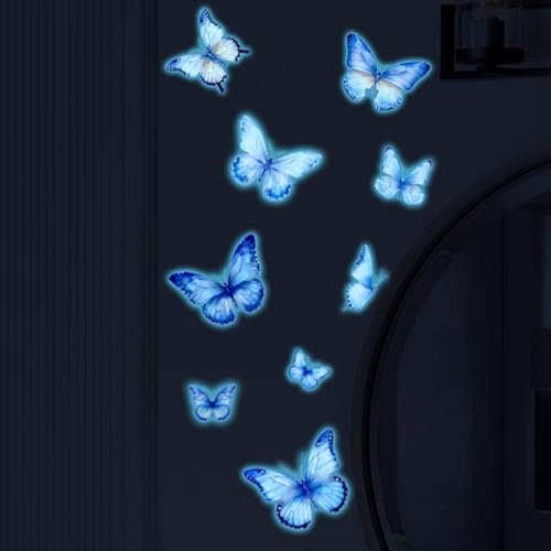VIKY® Wandtattoo Schmetterlinge Leuchtend,9 Stk Wandtattoo Leuchtend Schmetterling Wandaufkleber,Schmetterling Deko Wandsticker,Luminous Schmetterling Sticker für Wohnzimmer Schlafzimmer Kinderzimmer