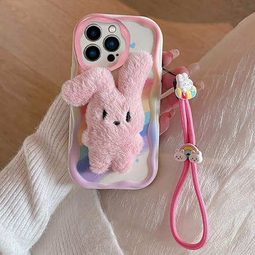 XZC for iPhone 15 Pro Max Case with Wrist Strap, 3D Cartoon Stuffed Plush Doll Design Protective Phone Case for Women Girls