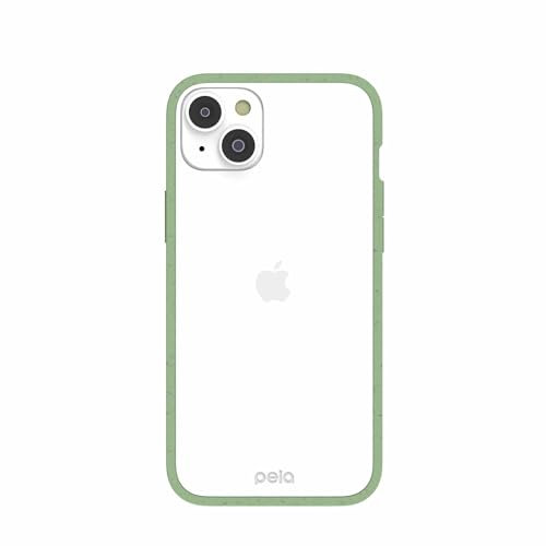 Pela Schutzhülle für iPhone 14 Plus, transparent mit salbeigrünem Rand – Schutzhülle, umweltfreundlich, kompatibel mit iPhone 14 Plus