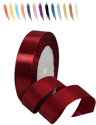 MORAINJAY 20mm Nastro di Raso,23M Bordeaux Nastro Satin per Confezioni Regalo,Nastri Raso Decorativo per Bouquet da Sposa,Fiocchi per Capelli,Decorazione Torte,Compleanno,Natale,Battesimo