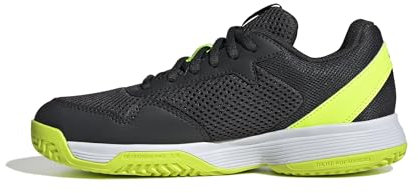 adidas Courtflash Kids Tennis Shoes Tennisschuhe, Carbon/Iron Metallic/Lucid Lemon, 33 EU