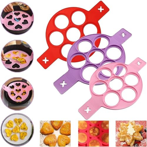 Flip'N'Cook Pancake - Flip N Cook Silicone Pancake Mold,Flip and Cook Pancake Maker,Silicone Pancake Molds Fried Egg Mold Reusable,Flip and Cook Silicone Pancake Maker for Griddle (Round Set)