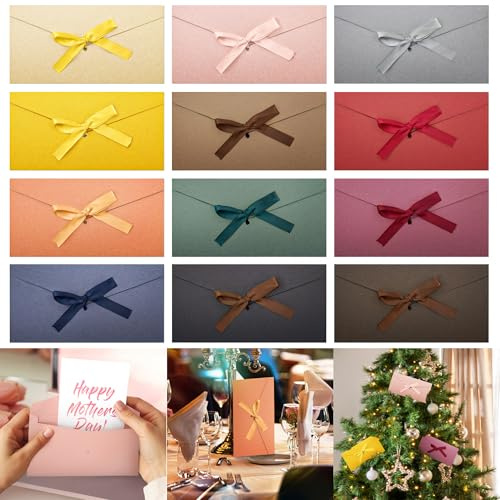 12 Stück Briefumschläge Bunte mit Band, 12 Farben Vintage Kraftpapier Umschläge, Hochzeit Einladungen Umschlag, Farbige Briefumschlag Geschenkumschlag für Weihnachten, Geburtstag, 22 x 10.8 CM