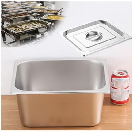 NJDQFA Rechteckig Buffet Speisenwärmer,Thermobehälter Für Speiseeis,Edelstahl Meal Prep Boxen Gastronormbehälter,1/2(32.5 * 26.5),20cm0.8side