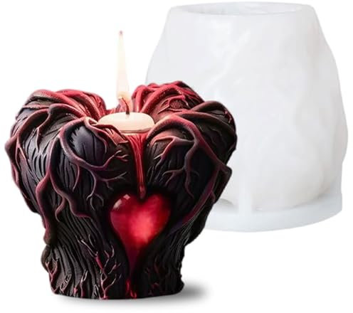 LdawyDE Silikonformen Gießformen, 3D Herz Kerzenformen zum Gießen, Kerzengießform für DIY Duftkerzen Handwerk Ornamente Kerzen Formen Silikon, Halloween Horroratmosphäre Kerzenform