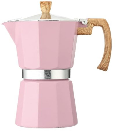 WJUHYGTF Ollas Moka, para Estufas De 6 Tazas Máquina De Espresso La Cafetera Espresso Mango Madera Hace Que El Café Italiano Sea Adecuado Todos Los Tipos De Estufas Eléctrico,Rosado,300ml